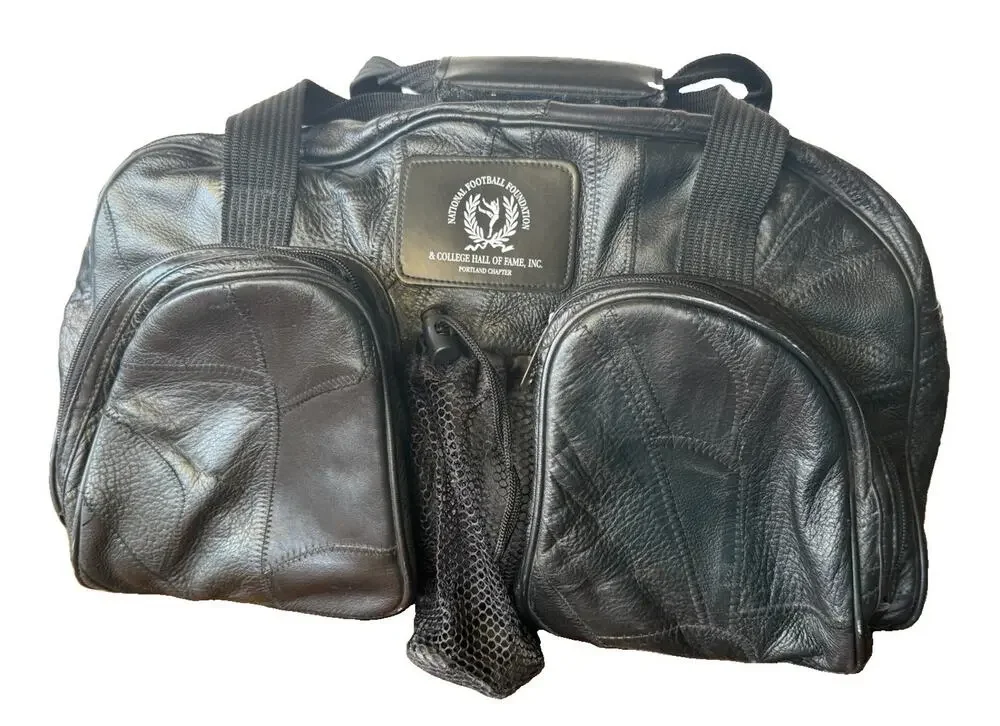 Seville NFF College Football Hall Fame Black Leather Duffel Travel Bag 20 Inch